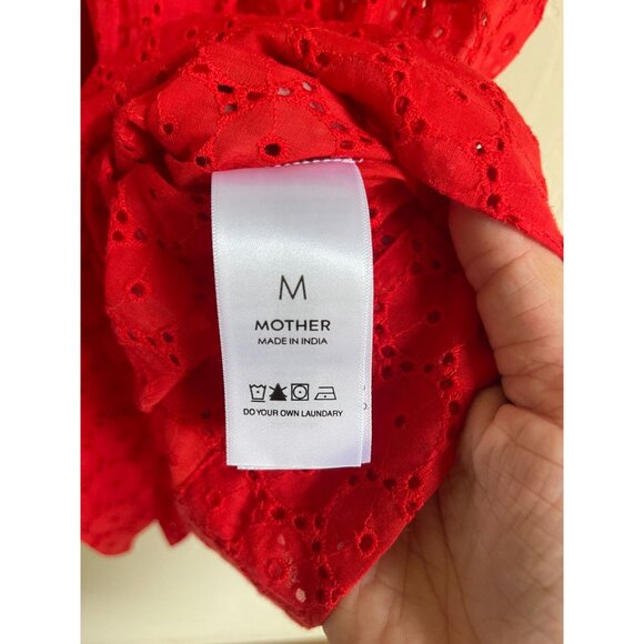 MOTHER Pop Your Top Red Eyelet Lace Peasant Top - Picture 8 of 9